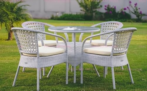 Image of India Outdoor Indoor Patio Furniture Sets Rattan Chair Patio Set Conversation Set Poolside Lawn Chairs Swingarea Balcony Outdoor Garden Furniture Chair (White with Cream Cushion)