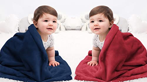 Image of Amazon Brand - Umi Super Soft Single Layered Flannel Baby Blanket - Blue & Maroon | Cozy & Breathable | Warm, Soft, and Comfortable | Perfect for Newborns | Unisex Design for Boys & Girls (Pack of 2)
