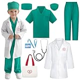 Phobby Doctor Costume for Kids 3 4 5, Toddler Medical Dress up Clothes with Real Stethoscope & Carry Bag, Nurse Outfit for Girls Boys Birthday Christmas Gift (Green)