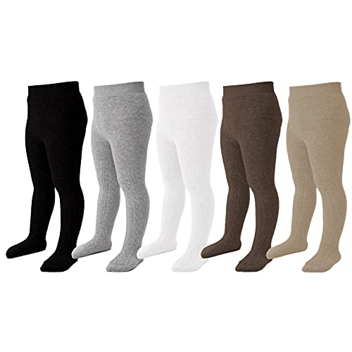 Mini Angel Baby Tights Infant Toddler Girl Cable Knit Leggings Soft Cotton Stockings Pantyhose 5Pack (Black,Coffee,Oatmeal,White,Light Grey, 0-3 Month) #TOP5