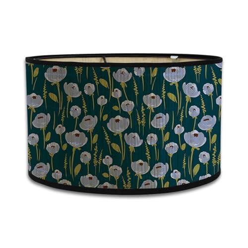 Morbuy Lampenschirm für Tischlampe Bambus, Blumen Muster Trommel Lampenschirm Zylinder Lampenschirm Durchmesser 30cm Tischlampenschirm Holz Stehlampenschirme für Dekoration (Grüne Blätter)