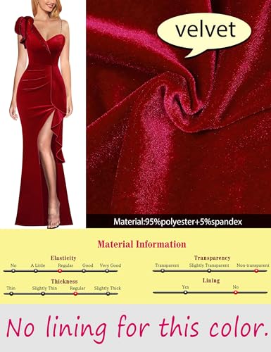 Image of VFSHOW Womens Formal Prom Elegant Ruffle One Shoulder Beaded Strap Ruched Slit Maxi Dress Wedding Evening Long Gown