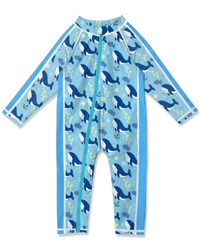 BesserBay Whale Blue One Piece Rash Guard Sun Protection Full Zip Swimsuit for Baby Boys 12-18 Months