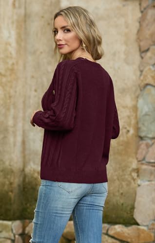 GRECERELLE Pullover Damen Elegant Strick Winter Klassische Langarm Rundhals Tops Strickpullover Damen Sweater Herbst (Weinrot, XL)