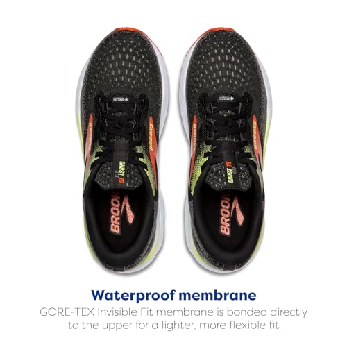 Brooks Men's Ghost 16 GTX Waterproof Neutral Running Shoe - Black/Mandarin Red/Green - 15 Medium