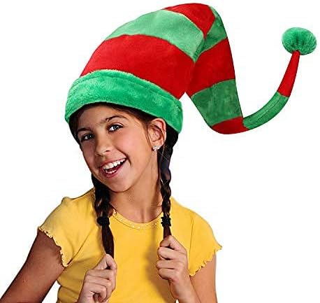SIQITECHUK Funny Christmas Novelty Clown Santa Hat - Classic Red & Green Striped Iron Wire Hat for Adults & Kids
