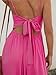 CUPSHE Women's Twisted V-Neck Sleeveless Long Dress - Pleated Self-Tie Back Adjustable Cami Maxi Dress - Hot Pink, XS