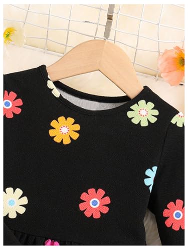 WDIRARA Toddler Girl's Floral Print Long Sleeve A Line Dress Crew Neck Casual Short Dresses3