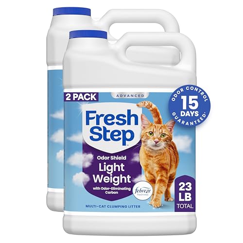 Fresh Step Advanced Odor Shield Light Weight Multi Cat Clumping Litter with Febreze, Low Dust, Odor Control with Ammonia Block Technology, Compatible in Automatic Litter Boxes, 23 lb. (2 x 11.5 lb)