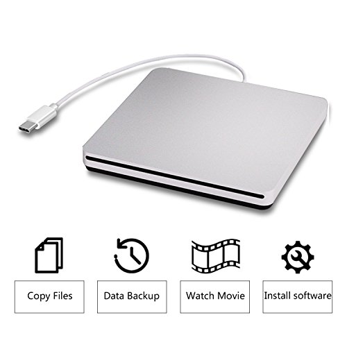 tengertang Type-C Super External Drive,USB Portable External DVD/CD Drive Burner/Reader/Rewriter for The Latest MacBook/MacBook Pro/ASUS/DELL Latitude with USB-C Port (Silver.)