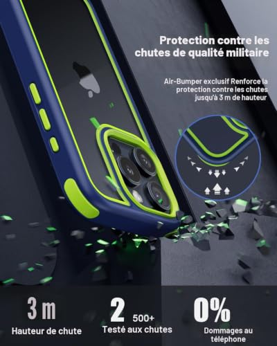 Coque iPhone 15 Pro Max antichoc silicone transparent polycarbonate rigide bleu vert