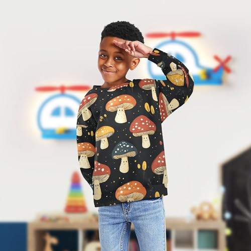 JUNZAN Cartoon Cute Mushrooms Big Boys Sweatshirt Hoodie Long Sleeve Sweatshirt With Hoodie Camping 4T4