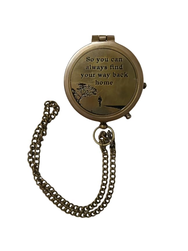 Qasmi Enterprises Antique Brass Pocket Compass with Chain | Vintage Navigation, Engraved Design, Collectible Item, Camping & Hiking, Travel Accessory-picture-11