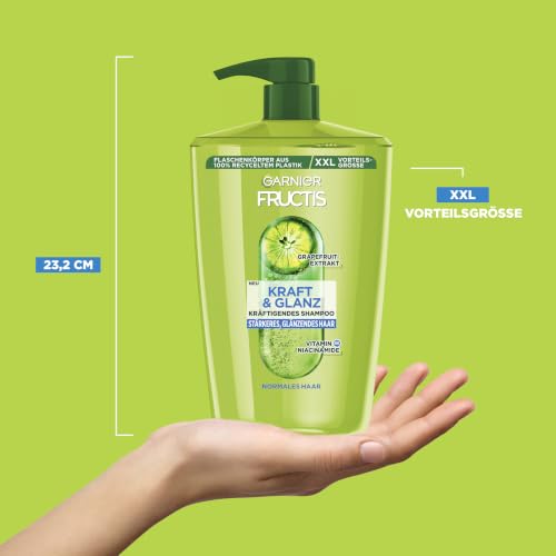 Garnier Fructis Kraft und Glanz kräftigendes Shampoo Grapefruitextrakt XXL, gibt dem Haar Kraft und Energie zurück, für stärkeres und glänzendes Haar, Maxi Format, 1000 ml