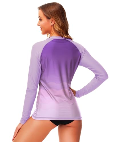 Image of Deerose Womens Gradient Rash Guard UPF 50+ Swim Shirts Surfing Top with Thumb Hole