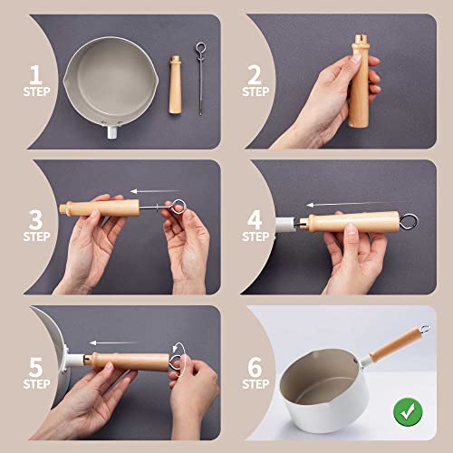Rockurwok Ceramic Nonstick Sauce Pan, 2.5 Qt Pot With Steamer, Non Toxic & Pfas-Free, Wooden Handle For Cool Touch, Universal Base(Gas, Electric & Induction), White #TOP6