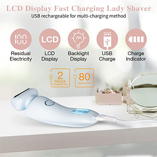 Electric Shaver Razors For Women, 2-In-1 Womens Razors Rechargeable For Arm Leg Face Pubic Area, Cordless Hair Removal Bikini Trimmer For Women With Detachable Head, Ipx7 Waterproof Wet/Dry Use, Blue #TOP4