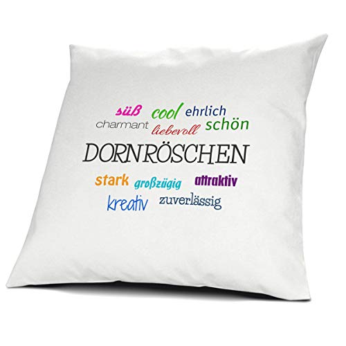 Kopfkissen mit Namen Dornröschen - Motiv Ohne Dornröschen ist alles Blöd!, 40 cm, 100% Baumwolle, Kuschelkissen, Liebeskissen, Namenskissen, Geschenkidee 5 printplanet Kopfkissen mit Namen Dornröschen - Motiv Positive Eigenschaften, 40 cm, 100% Baumwolle, Kuschelkissen, Liebeskissen, Namenskissen, Geschenkidee