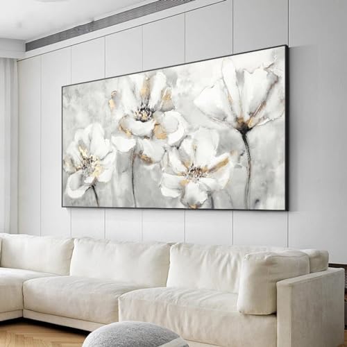 Affiches fleurs blanches art mural de salon moderne haut de gamme avec cadre - 4