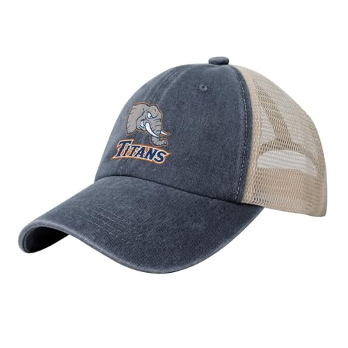 Cal State Fullerton Titans Hat Adjustable Athletic Vintage Washed Distressed Mesh Baseball Cap Navy Blue