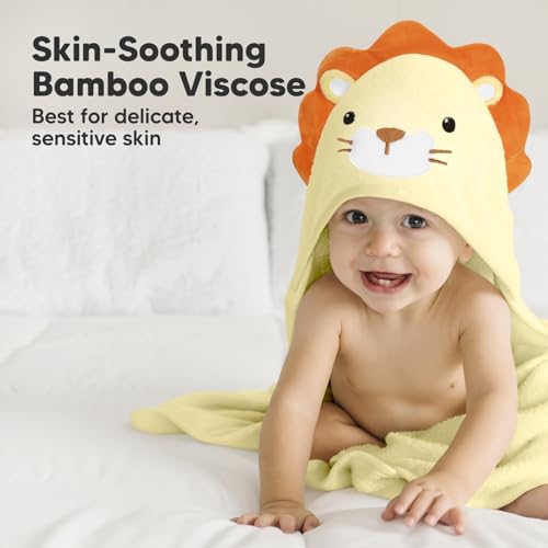 Image of KeaBabies Hooded Baby Towel for Newborn, Baby Bath Towels (Lion, 35x35) | Viscose Derived from Bamboo, Large Baby Towels with Hood, Boys, Girls, Toddler, Soft Absorbent Baby Bath Essentials