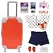 Sunportzida 18 inch Doll Travel Suitcase Play Set Doll Accessories with Doll Clothes Including Shoes Socks Sunglasses Camera Computer Laptop Tablet Phone Bag
