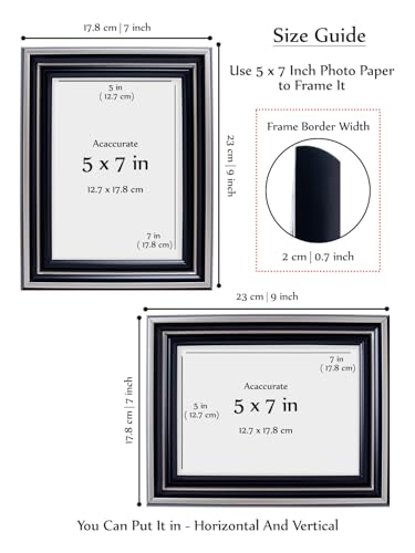 Image of GOLDEN PEACOCK 5x7 Inch Photo Frame - Antique Piano Black with Metallic Silver Border | Premium Tabletop & Wall Hanging Picture Frame for Home Decor, Office & Gifting