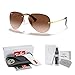 Ray-Ban RB3449 001/13 59M Gold/Plastic Lens Brown Gradient Aviator Sunglasses For Men +BUNDLE with ACCESSORY EYEWEAR KIT