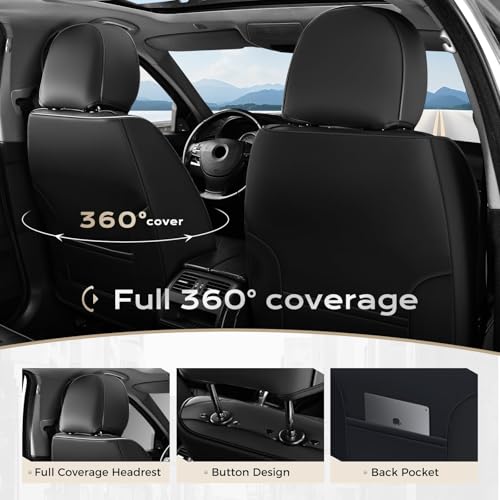 Image of Coverado Car Seat Covers Full Set, Seat Covers for Cars, Front Seat Covers and Back Seat Cover Waterproof Leather Automotive Seat Cover, Universal Car Interior Protectors Cushion for Most Cars