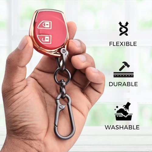 Image of KEYCEPT Gold Line TPU Key Cover Compatible with Suzuki Swift, Dzire, Ertiga, Baleno, Celerio, Ritz, Brezza, Scross, Fronx, Ciaz, Jimny, S Presso 2 Button Remote Key with Keychain. (Keychain 1, Red)