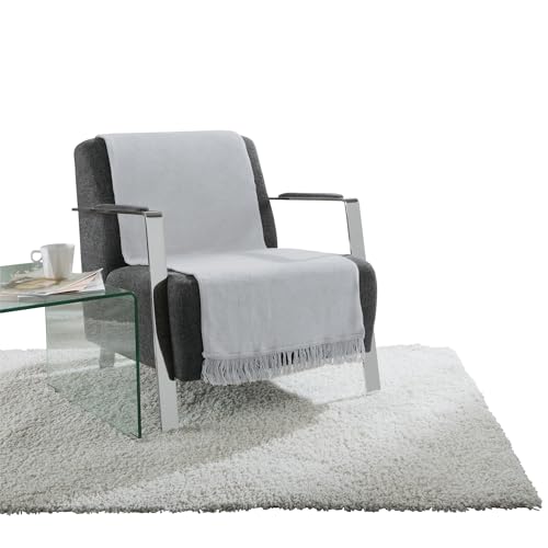 Erwin Müller Sofaüberwurf, Sofaläufer, Sesselschoner Silber Größe 75x200 cm - anschmiegsam, temperaturausgleichend, mit Fransen - (weitere Farben, Größen)