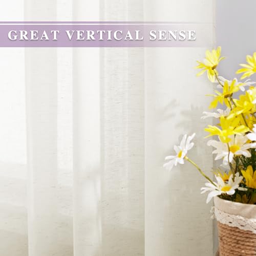 NICETOWN Semi Sheer Curtains 84 inch Length 2 Panels, Grommet Retro Window Treatment Natural Open Linen Curtains Vertical Drapes Privacy with Light Through for Living Room, Vanilla, W52 x L84