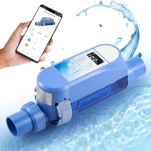 HDaspijh Salt Chlorine Generator, App Control, Saltwater Pool Chlorinator System, Automatic Self Adapting Pool Salt Generator, with Smart Digital Panel, Self-Cleaning Function,4g/h