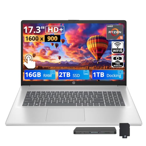 HP 17.3�C���` HD+ �^�b�`�X�N���[���m�[�g�p�\�R�� AMD Ryzen 5 7430U 16GB RAM 3TB�X�g���[�W (2TB SSD+1TB�h�b�L���O�X�e�[�V�����Z�b�g) AMD Radeon Graphics�A�e���L�[�AWi-Fi 6�A
