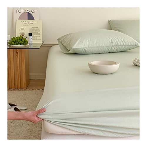 OBONG Sábana Bajera Ajustable Elástica 100% Algodón No Hace Bolas Cómoda Fundas Protectoras hasta 30cm De Colchons Antiarrugas Fácil NoPlanchado Sábanas (Color : Green B, Size : 90x200cm+20CM)