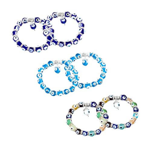 Kafthan - Evil Eye Handmade Bracelet - Non-Shattering Glass Bead Stretchable Jewelry For Men, Women - Turkish Greek Nazar Good Luck Charm Protection Gift - Hamsa Bracelet - 6 Pcs, Multicolor #TOP6