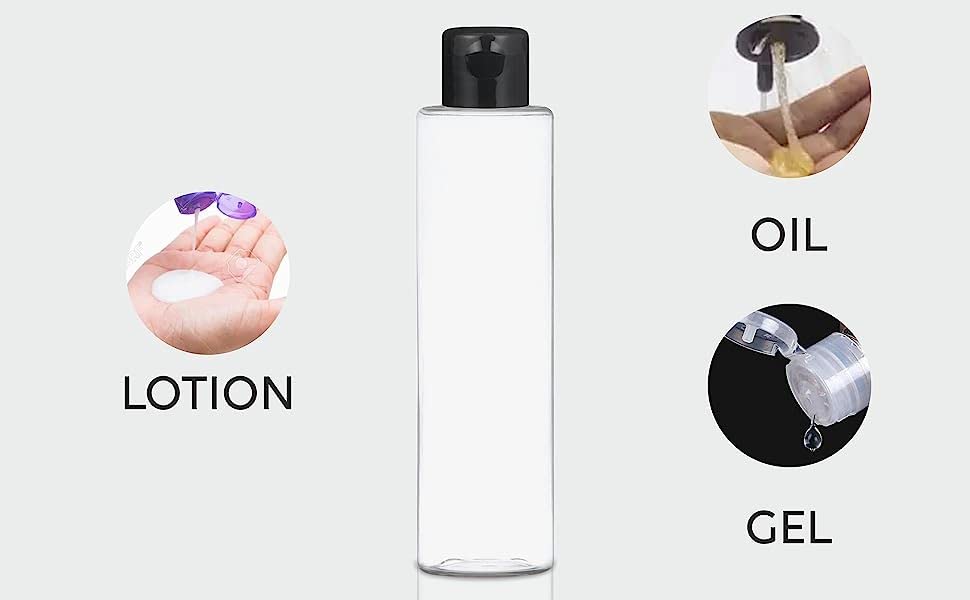 Thinqkart Select 200Ml Empty Clear Round Bottle With Black Flip Top Cap,Multipurpose Reusable Container For Hair Oils, Shampoo, Conditioner, Lotion, Medicated Oil And Sanitizer (Pack Of 3) - Plastic - Image 5 thumbnail