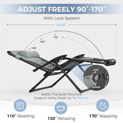 Image of UDPATIO Oversized Zero Gravity Chair Folding Padding Outdoor Recliner