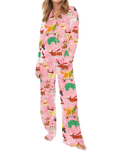 Image of SHESHOW Satin Pajamas Set for Women Set Long Sleeve Button Down Pjs Sets 2 Piece Loungewear Animal Sleepwear XS-XXL