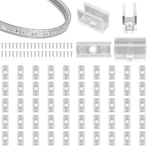 PEUTIER Neon Rope Light Mounting Brackets - 50pcs Holder Clips with Screws for 0.24x0.47in LED Flex Strip Lighting
