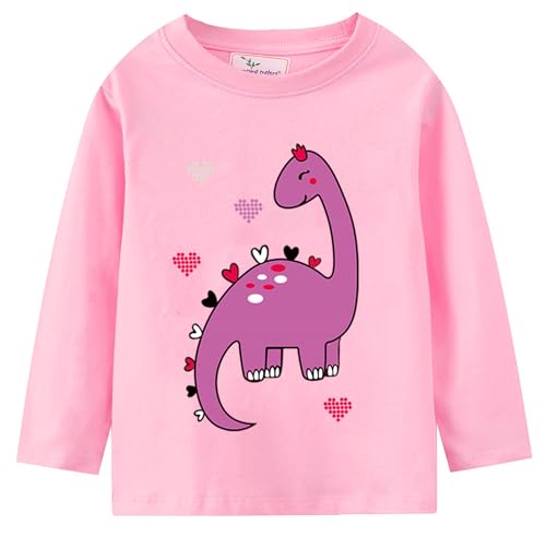 Image of CEWW Girls Kids Long Sleeve T-Shirt Toddler Tops 100% Cotton Cat Dinosaur Unicorn Flamingo Butterfly Crewneck Tee Shirts Clothes Age 1-7 Years Old