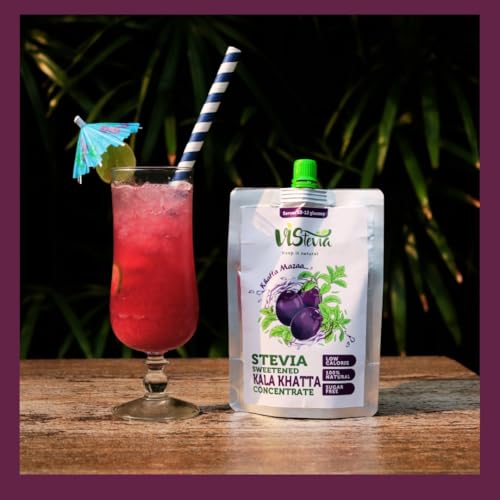 VIStevia Khatta Mazaa Sugar-Free Kala Khatta Syrup, Diabetic And Keto Friendly - Sweetened Naturally With Stevia, Made With Real Kala Jamun Not Flavour And Colour - Pack Of 1 (470ML) Serves 25-30 Glasses