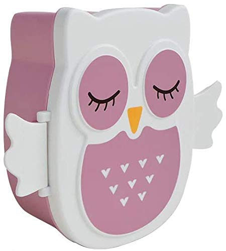 Peakpet Fiambrera con 2 compartimentos, fiambrera con separador, para niños y niñas, diseño de búho, fácil de llevar, color rosa Cover