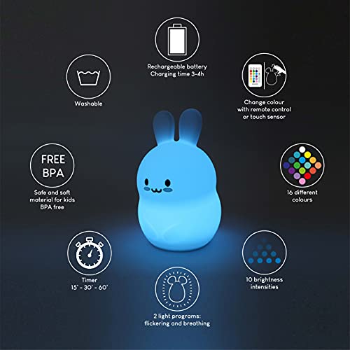 Nachtlampje voor Kinderen met Afstands- & Aanraakbediening en 16 Kleuren - BONNYCO | Nachtlamp Kinderkamer met Timer… - Afbeelding 3