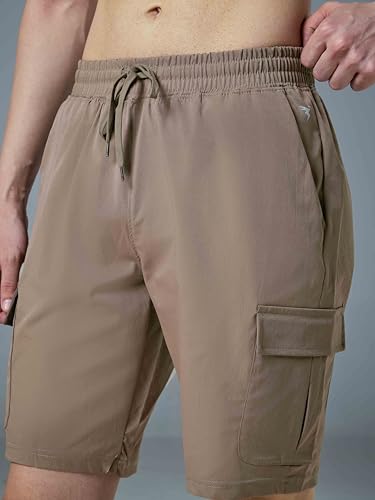Image of TECHNOSPORT Men's Solid Slim Fit Sports Shorts TS Flexi Quick Dry Polyester Drawstring with Pockets UPF50+ for Gym Running Workout Anti Odour