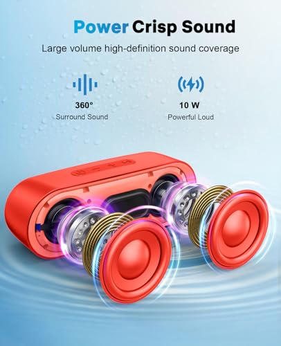 Image of LENRUE Bluetooth Speakers, Waterproof Portable Speakers with TWS, 24 Playtime, Stereo Sound, Wireless for Home Shower Pool Beach Outdoor (Red)