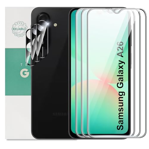 Suttkue for Samsung Galaxy A26 Screen Protector with Camera Lens Protector 9H Hardness Anti-Scratch Tempered Glass flim Case Friendly Anti-Fingerprint Anti-Scratch (3+3 PACK)