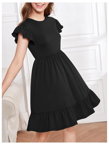 Verdusa Girl's Ruffle Sleeve Summer Dresses A Line High Waist Short Flowy Dress4