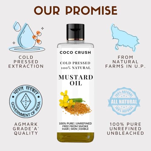 Image of COCO CRUSH Cold Pressed Mustard Oil for Cooking | Extra Virgin, 100% Pure & Natural | Premium Mustard Oil for Healthy Cooking & Baking | Packed with Nutrients for Heart, Skin & Overall Wellness (100ML)