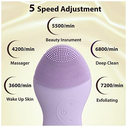 AGARO CM2107 Sonic Facial Cleansing Massager, Soft Silicone Facial Cleansing Brush for Deep Cleansing, Skin Care, Gentle Exfoliating & Massaging, Waterproof & Dustproof, Vibrating Facial Brush, Purple - Image 4